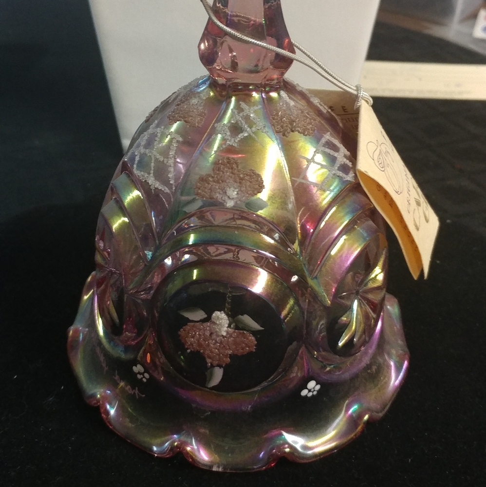 Fenton Rose-Pink Carnival Glass Bell